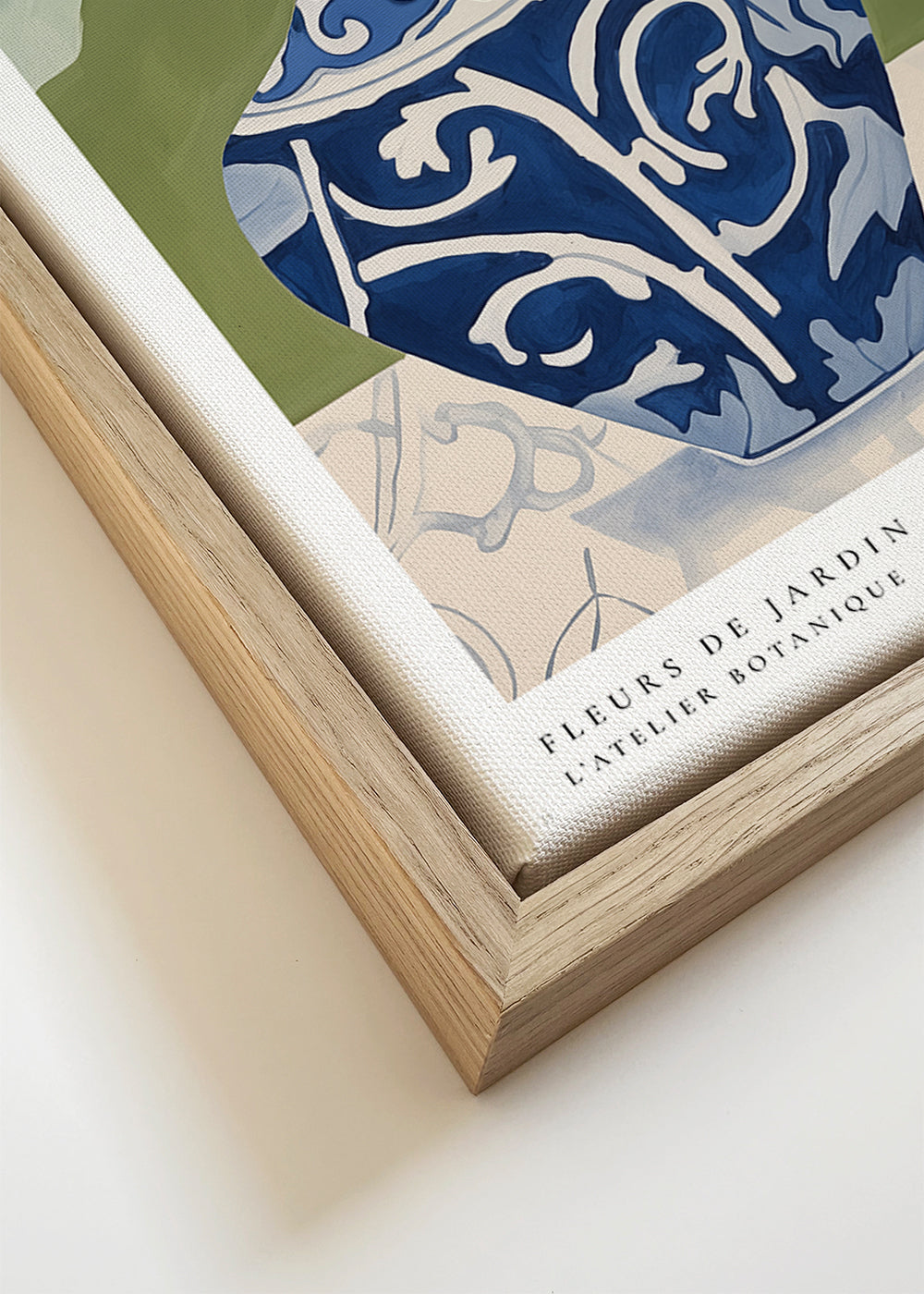 Botanisk poster med blå vas och gröna grenar