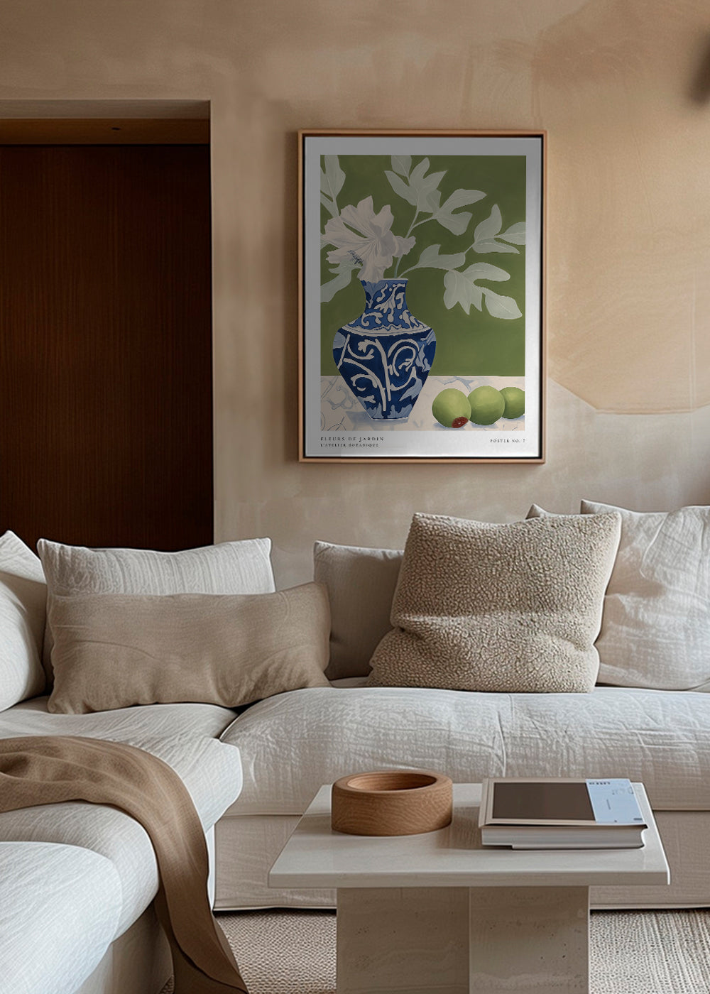 Botanisk poster med blå vas och gröna grenar