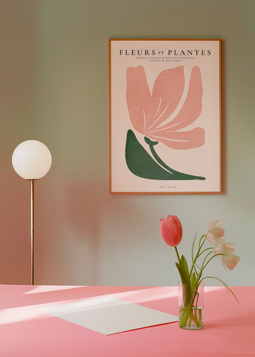 Botanisk poster rosa och grön minimal