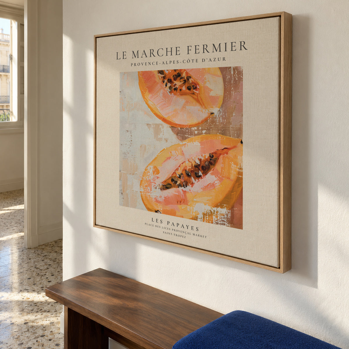 Le marche fermier - LES PAPAYES - SQUARE - Framed canvas in an interior