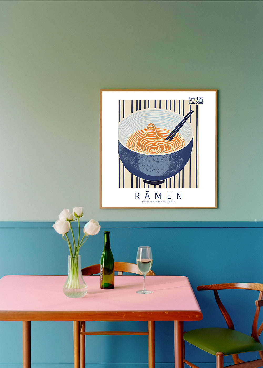 Kökskonst Ramen-illustration blå och orange