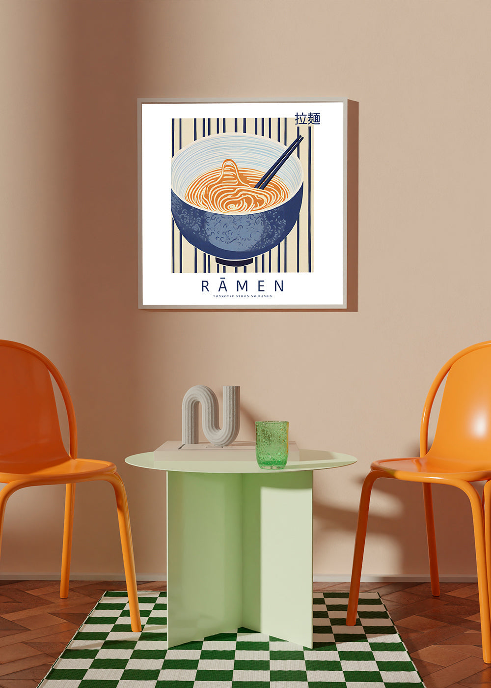 Kökskonst Ramen-illustration blå och orange
