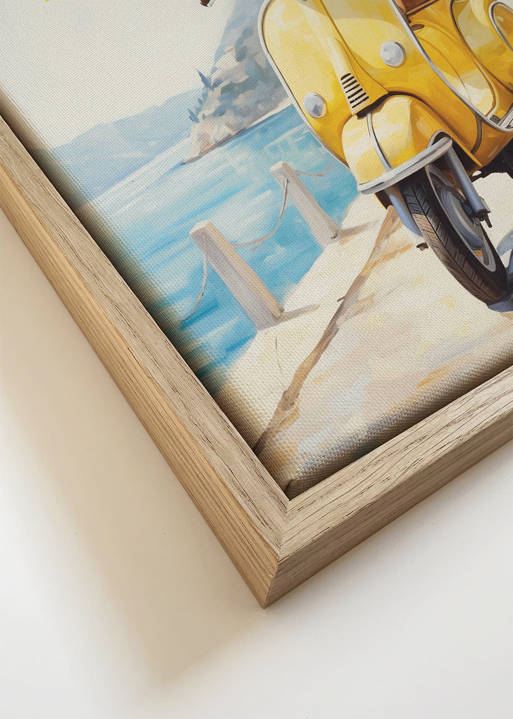 Vintage poster gul Vespa vid havet