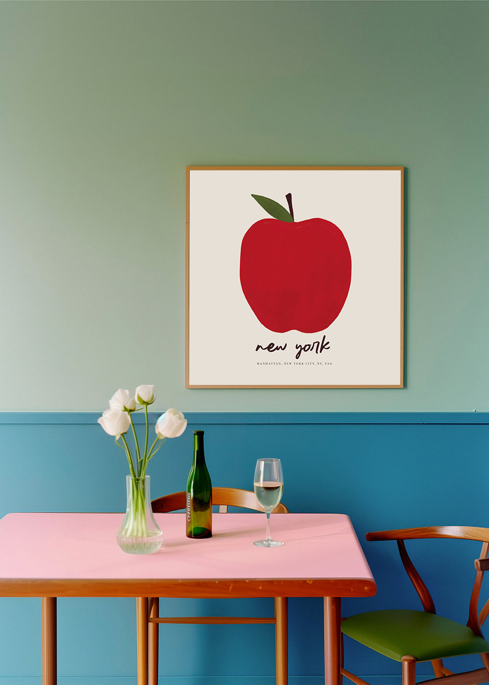 Stadstavla med rött äpple