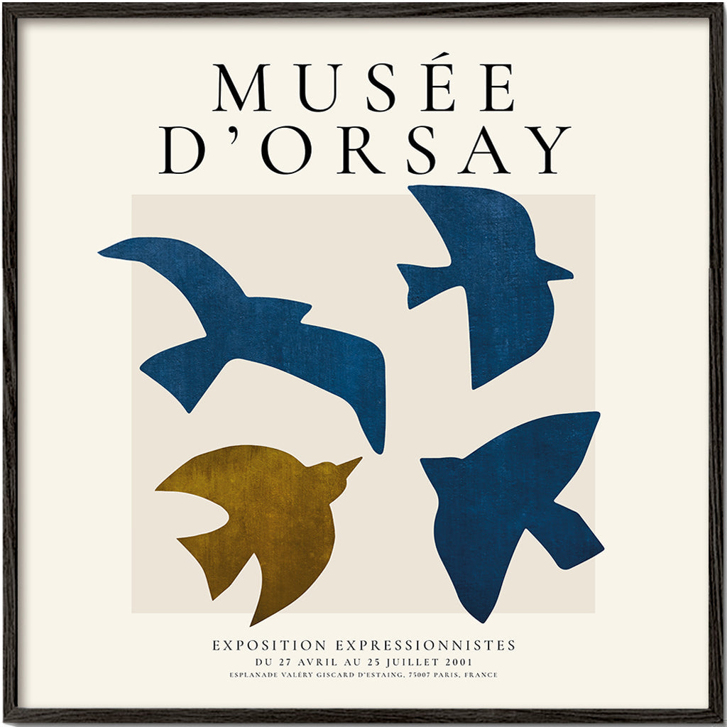 Vintageaffisch Musée d'Orsay med stiliserade fåglar