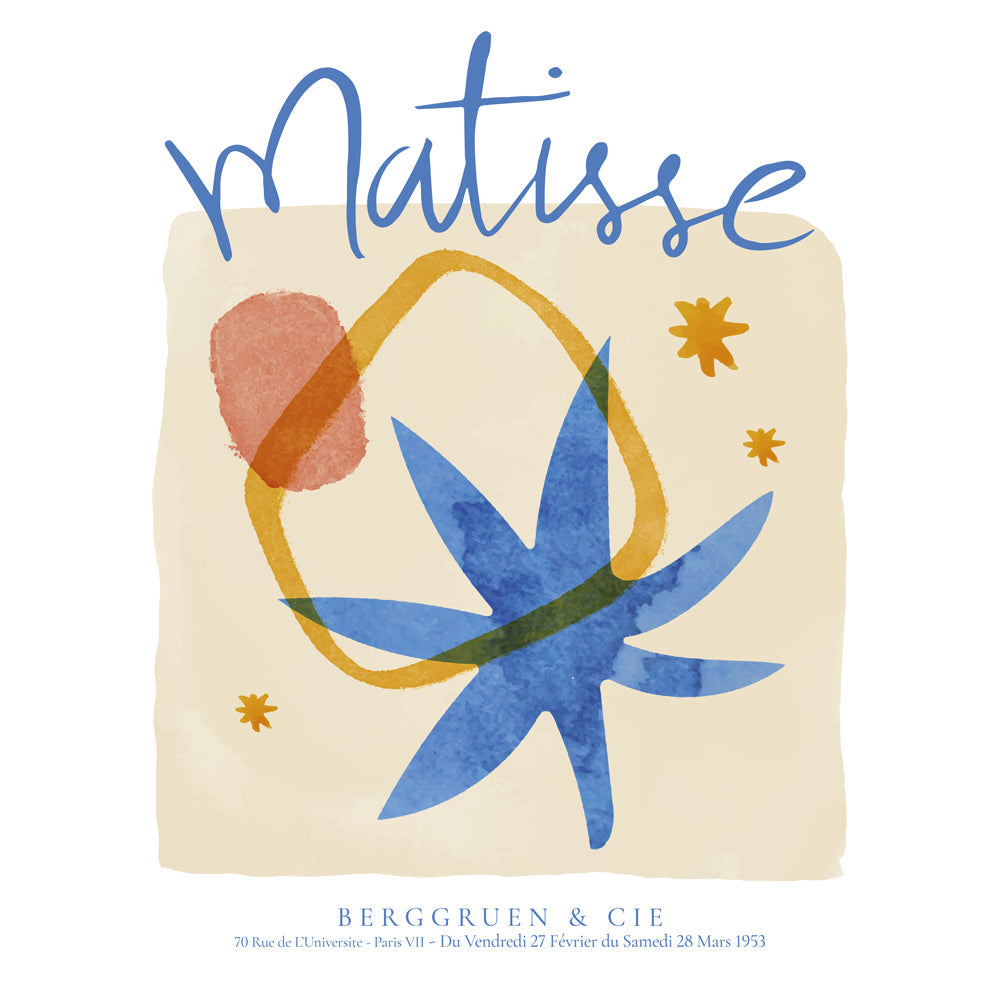 Botanisk affisch i Matisse-stil i blått och guld
