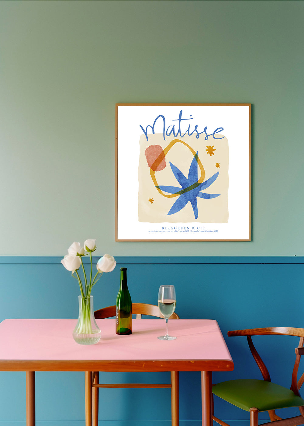 Botanisk affisch i Matisse-stil i blått och guld
