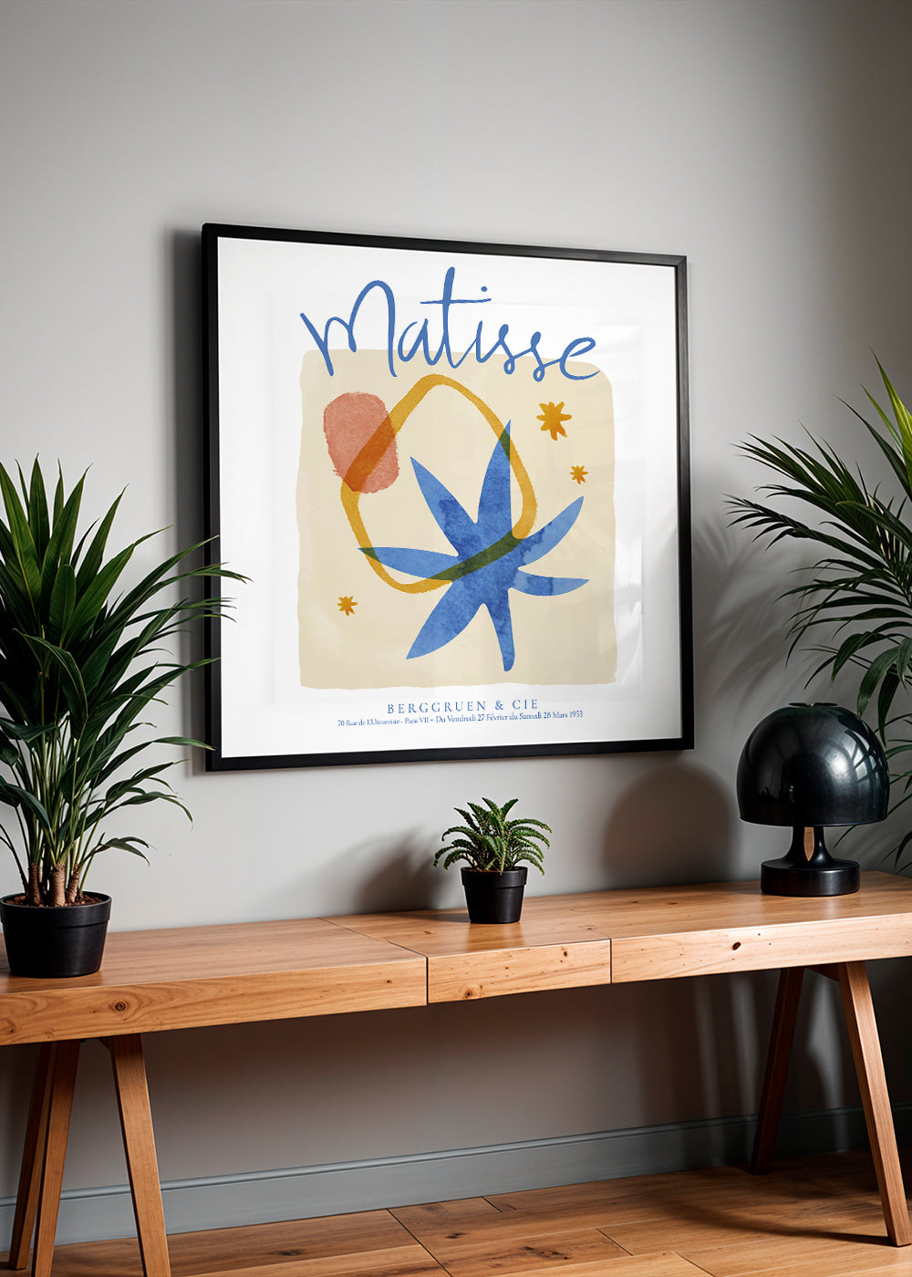 Botanisk affisch i Matisse-stil i blått och guld