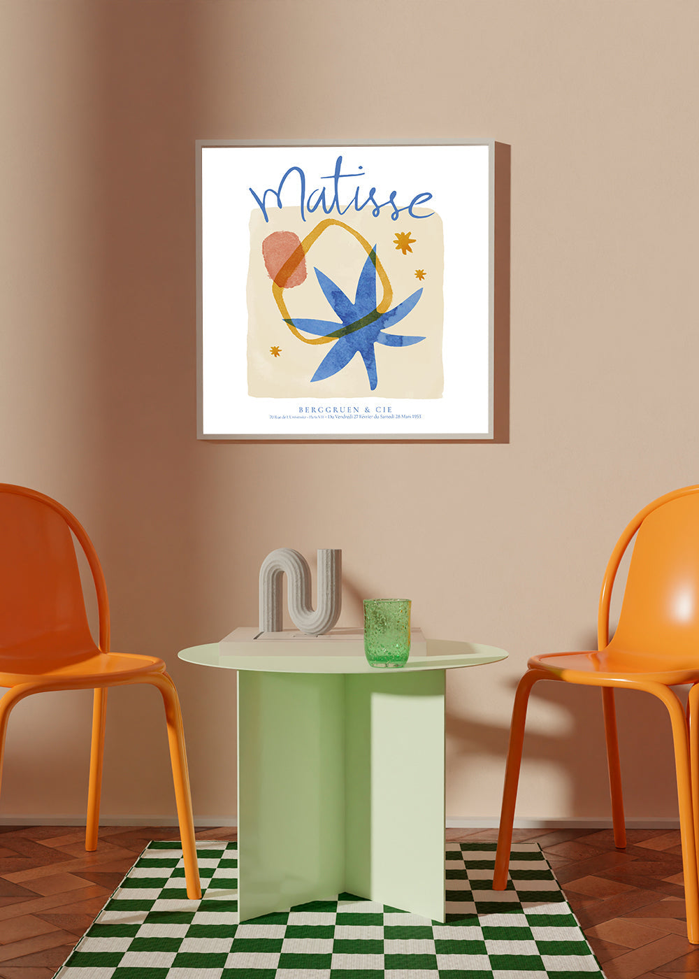 Botanisk affisch i Matisse-stil i blått och guld
