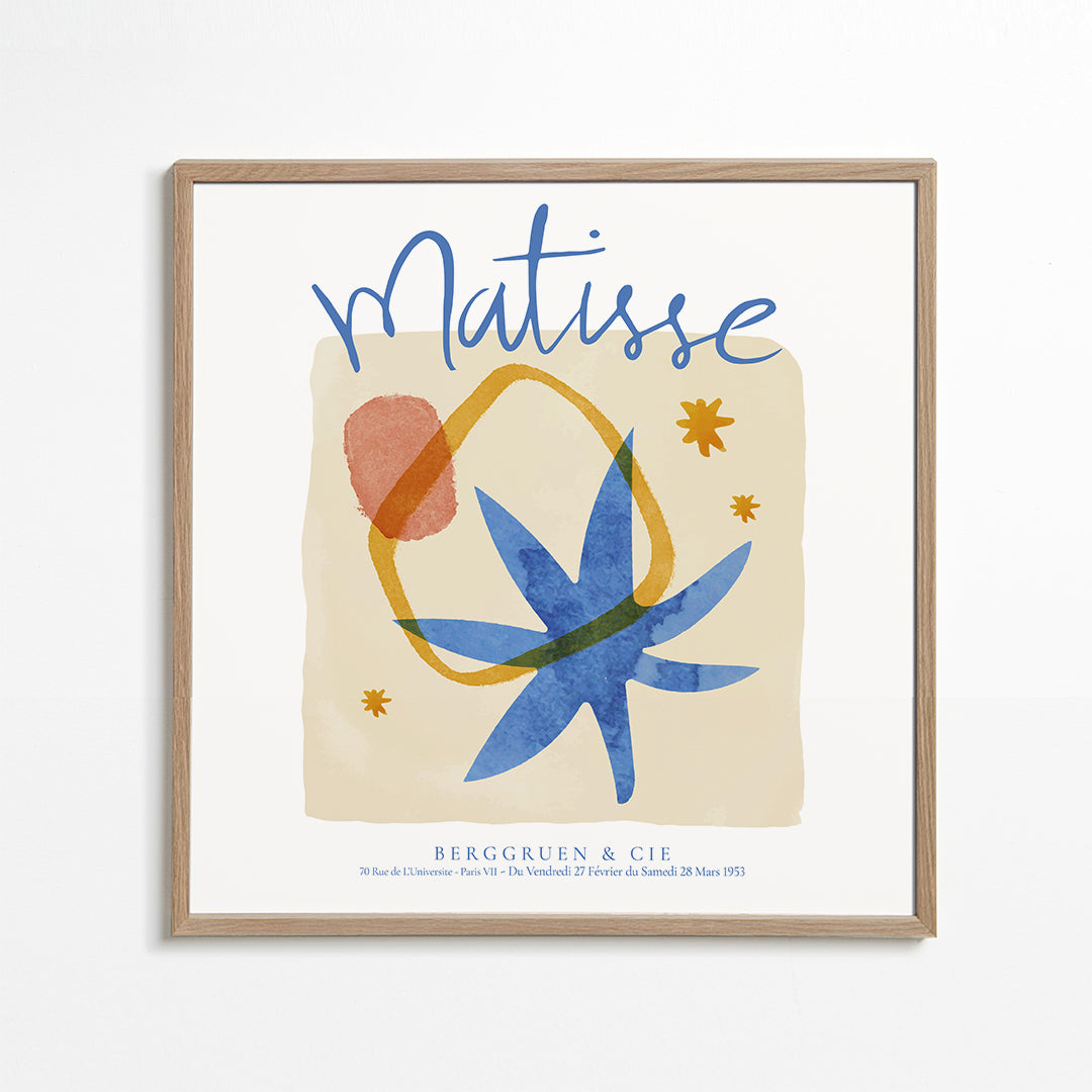 Botanisk affisch i Matisse-stil i blått och guld