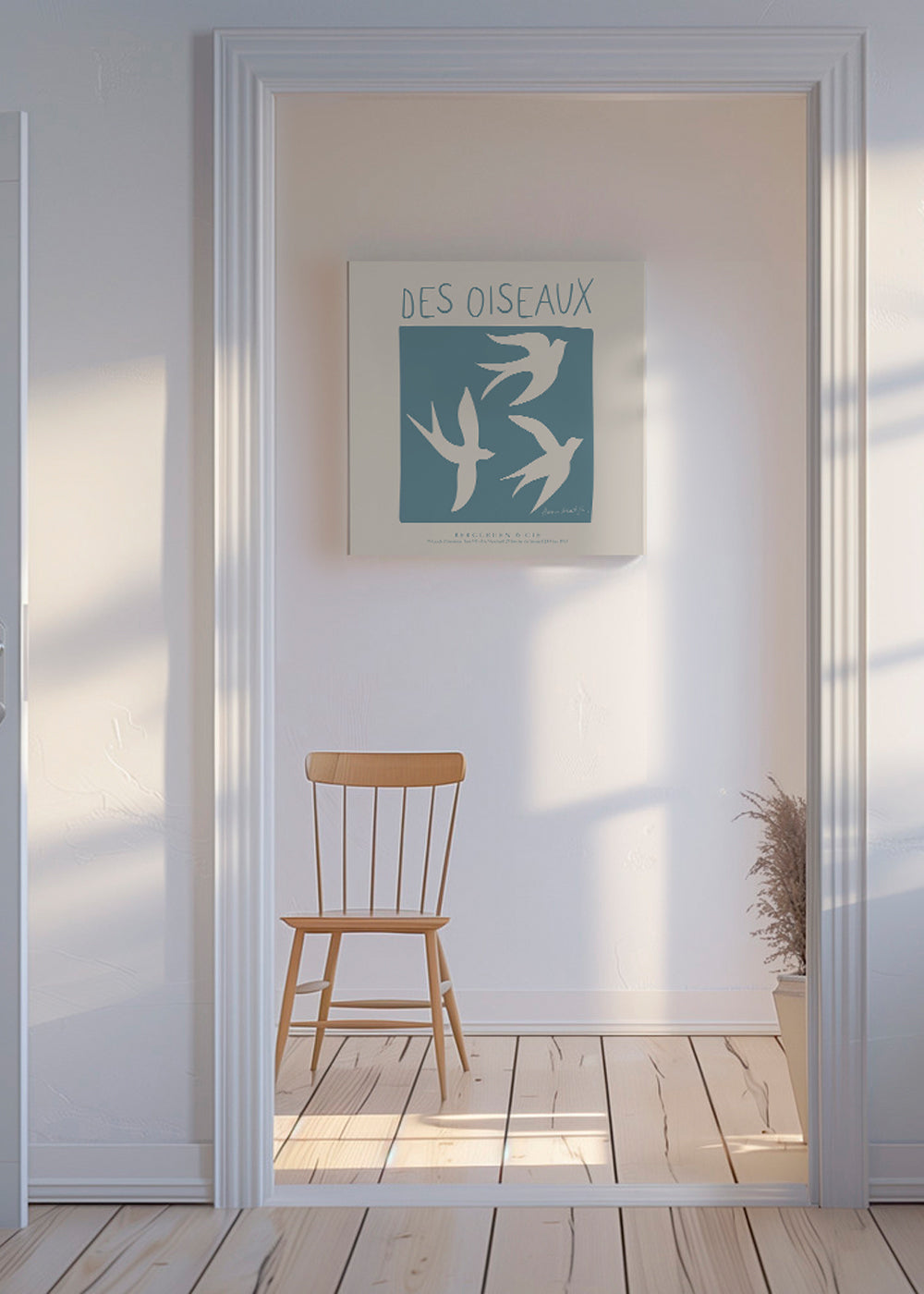 Fågelillustration i blå ruta