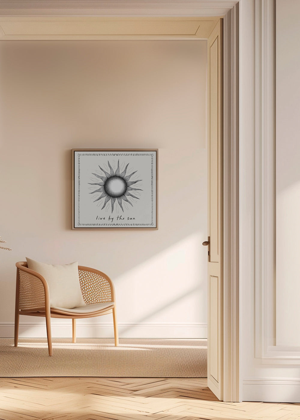 Sol-linjeteckning med text