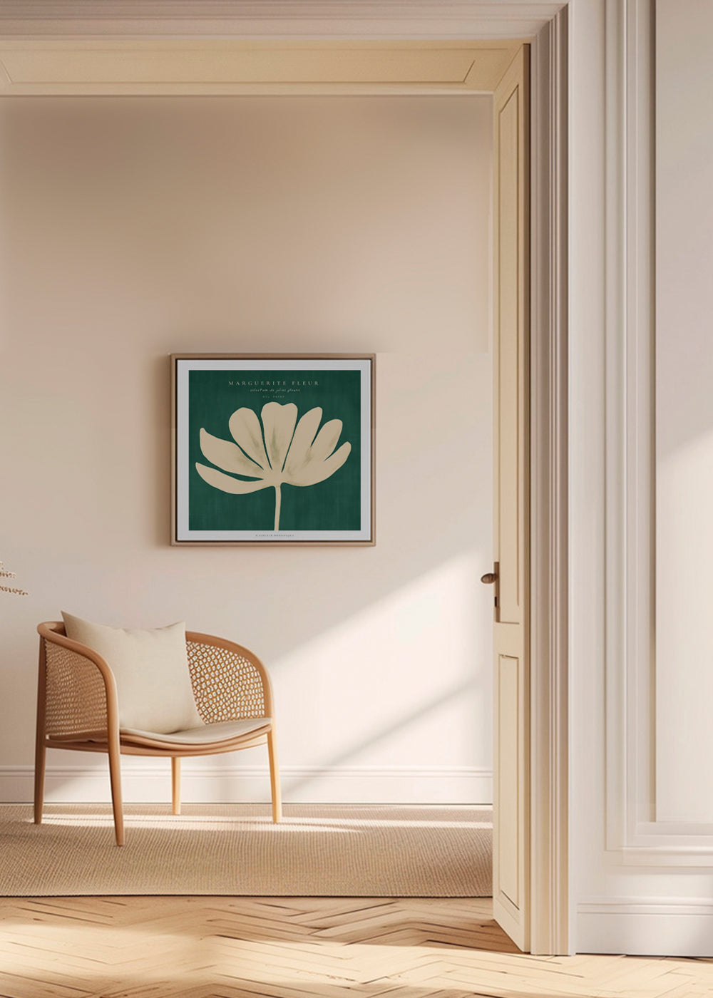 Botanisk poster: prästkrage mot grön bakgrund