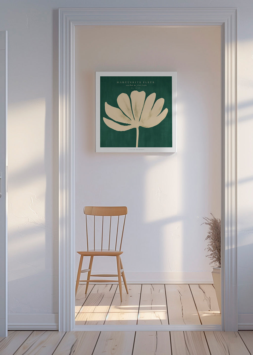 Botanisk poster: prästkrage mot grön bakgrund
