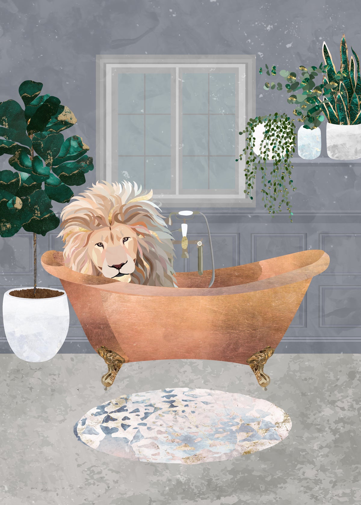 Lux Lion in the copper bath - Unframed art print