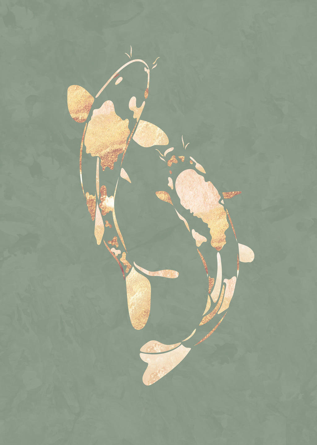 Gold Koi Fish sage green 1 - Unframed art print