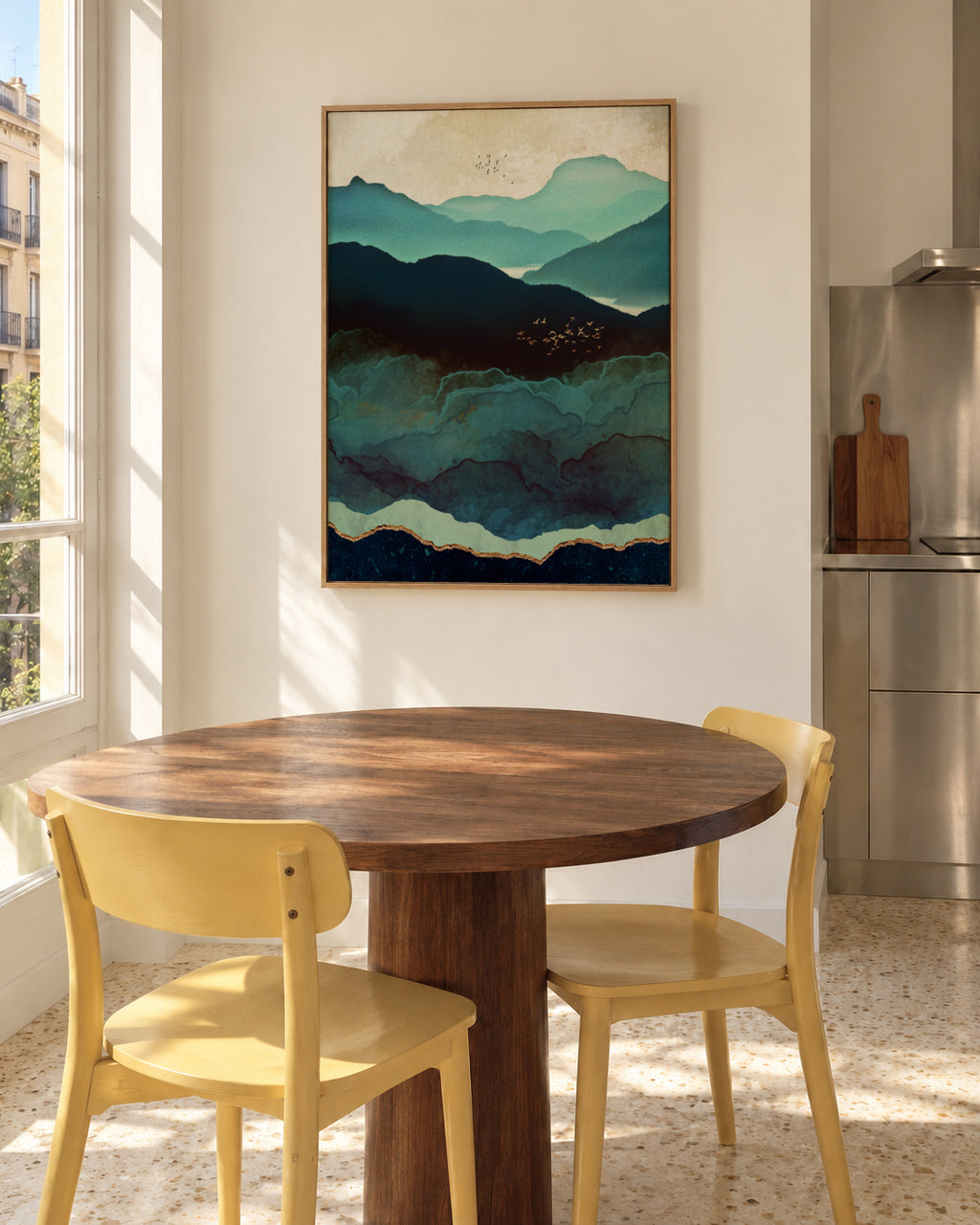Indigo Mountains - Framed canvas in an interior
