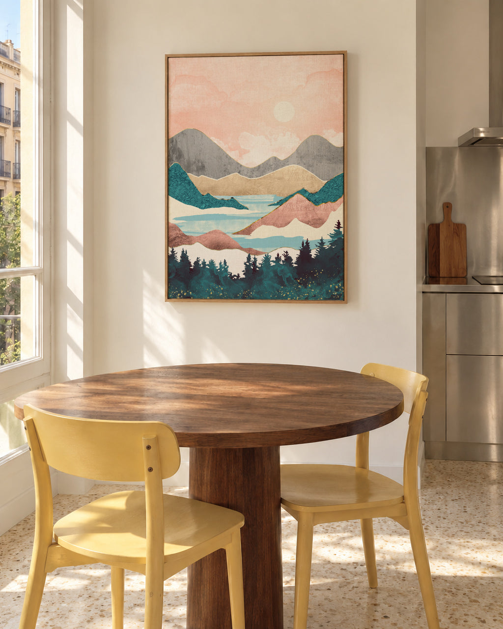 Lake Sunrise - Framed canvas in an interior