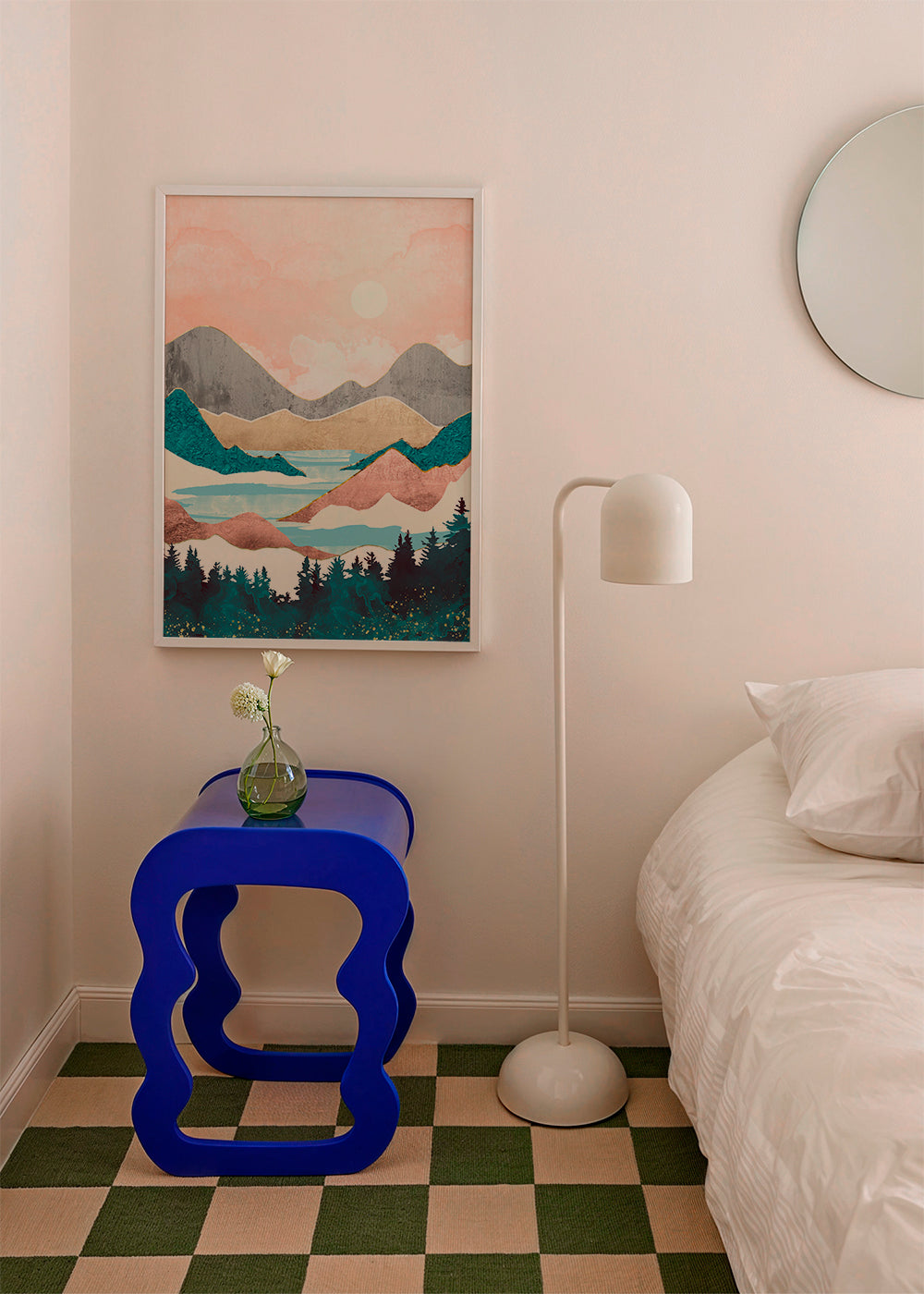 Landskapskonst: sjö i soluppgång illustration