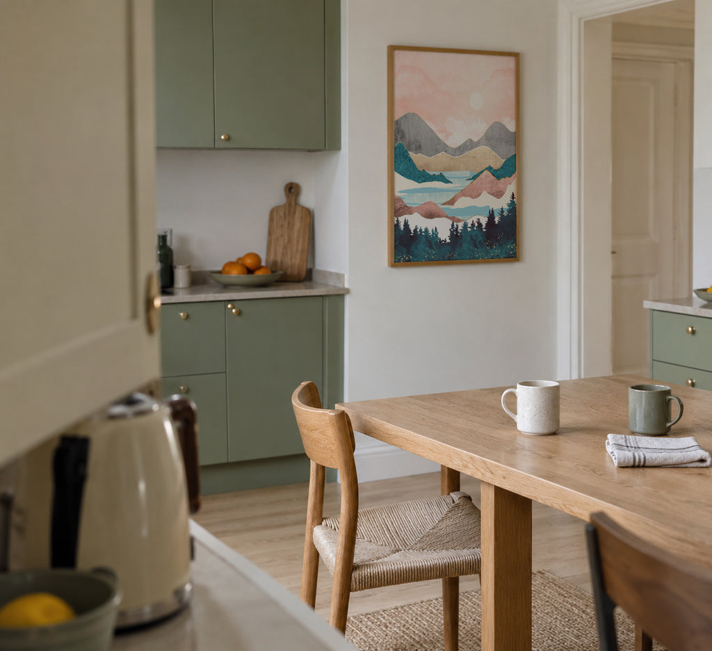 Lake Sunrise - Framed poster in an interior