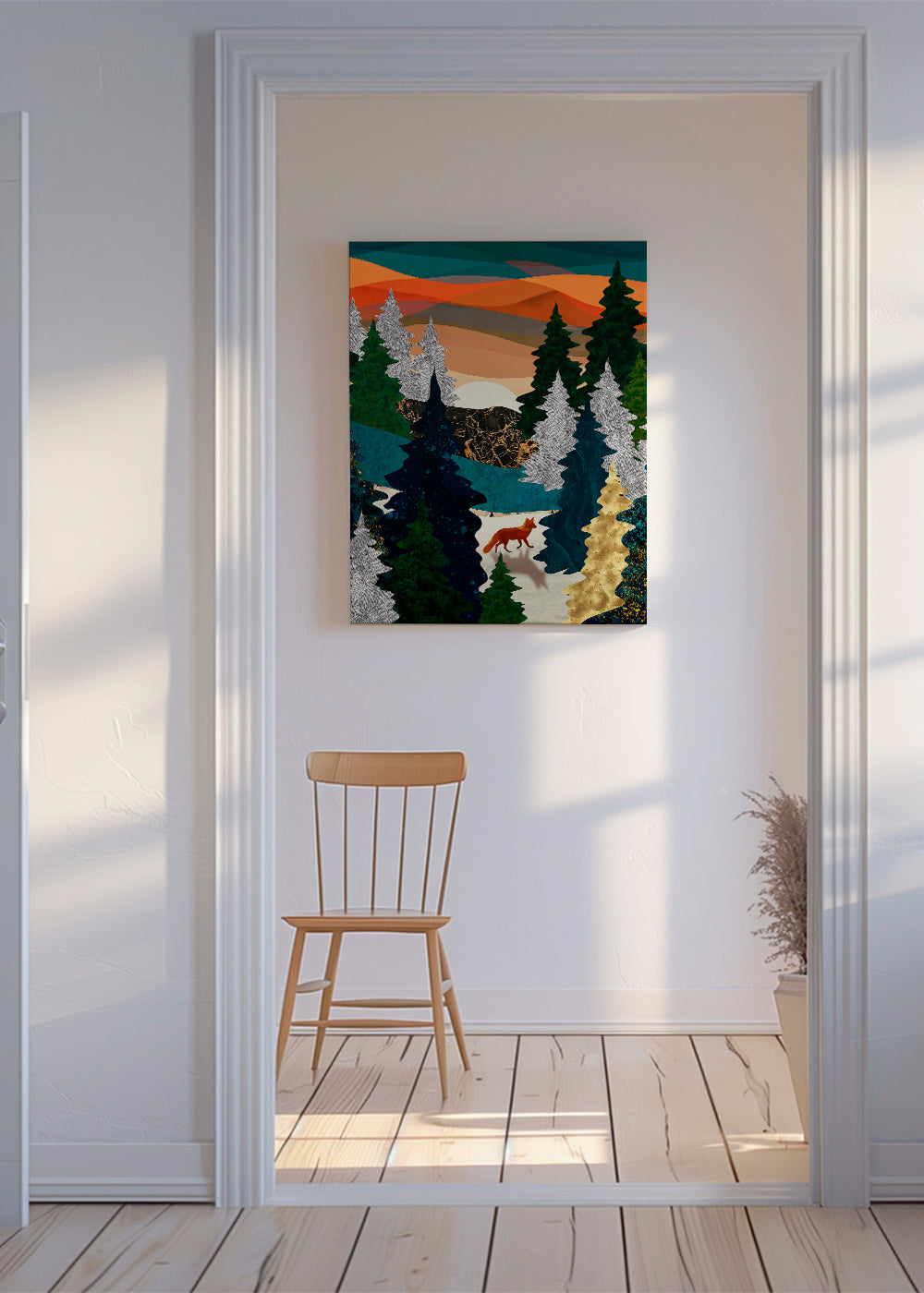 Räv i stiliserad skog
