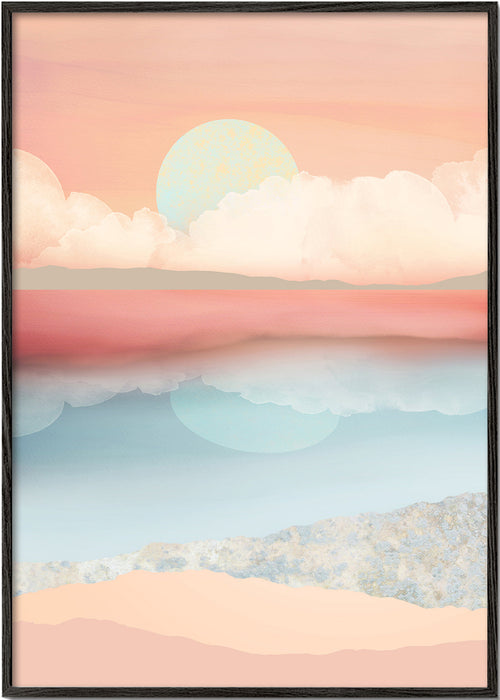 Landskapskonst i pastell med solreflektion