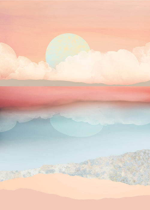 Landskapskonst i pastell med solreflektion
