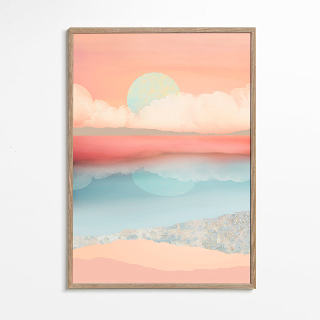Landskapskonst i pastell med solreflektion