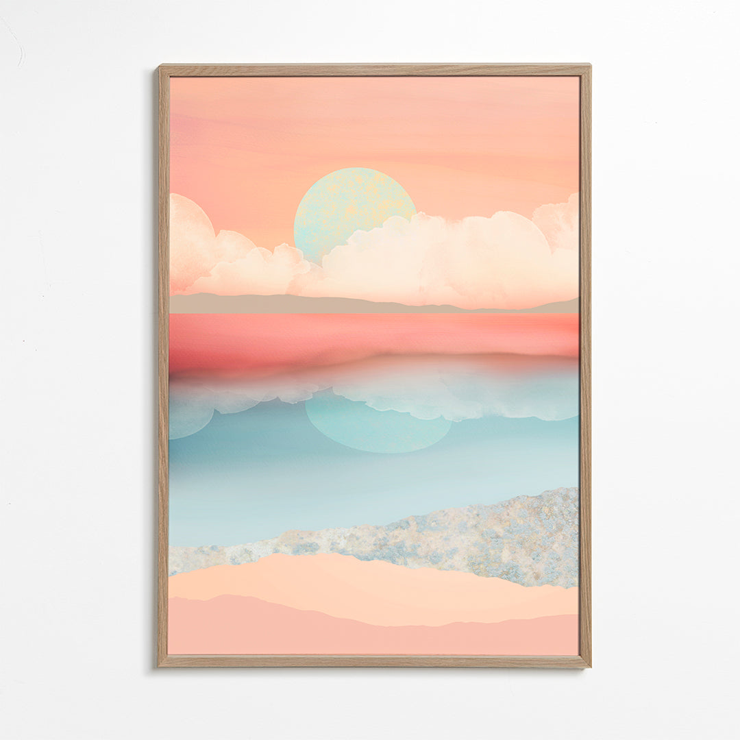 Landskapskonst i pastell med solreflektion