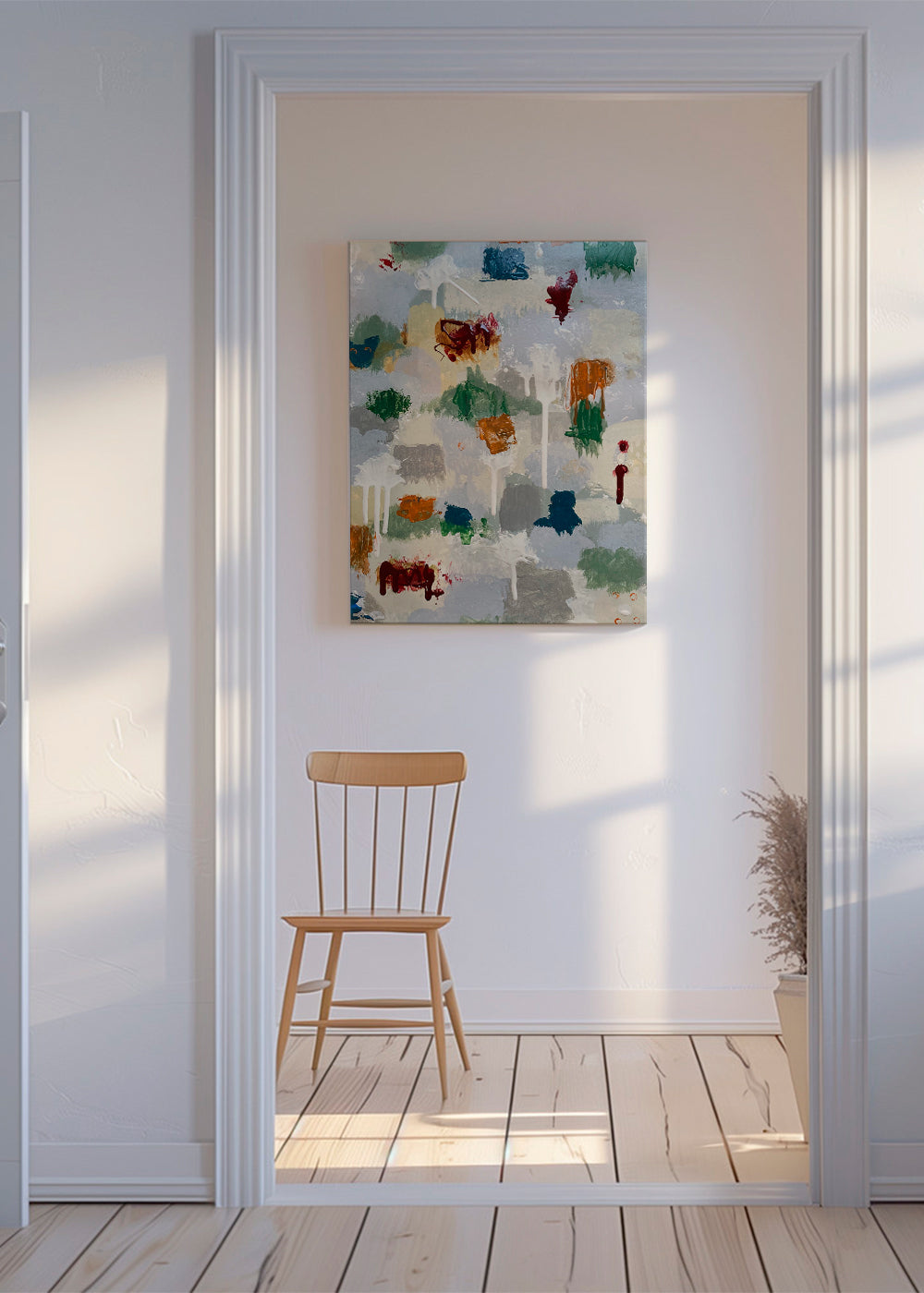 Abstrakt konstverk med kopparstänk