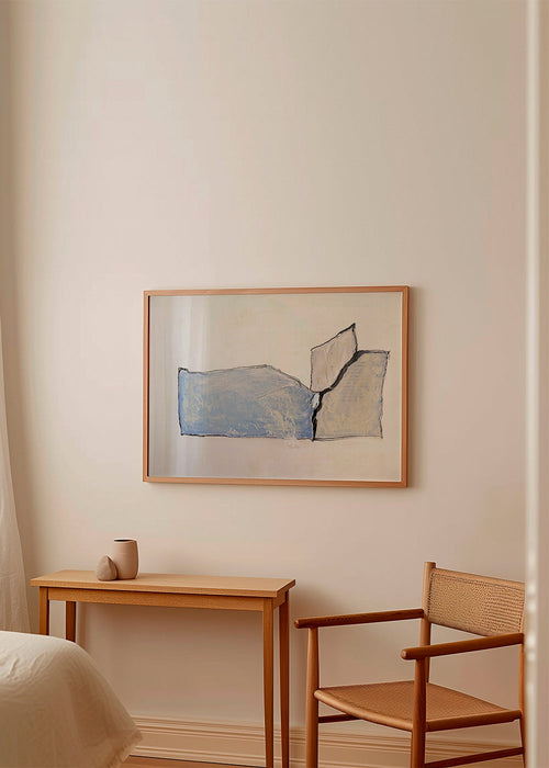 Abstrakt tavla med blå fläck och kontur