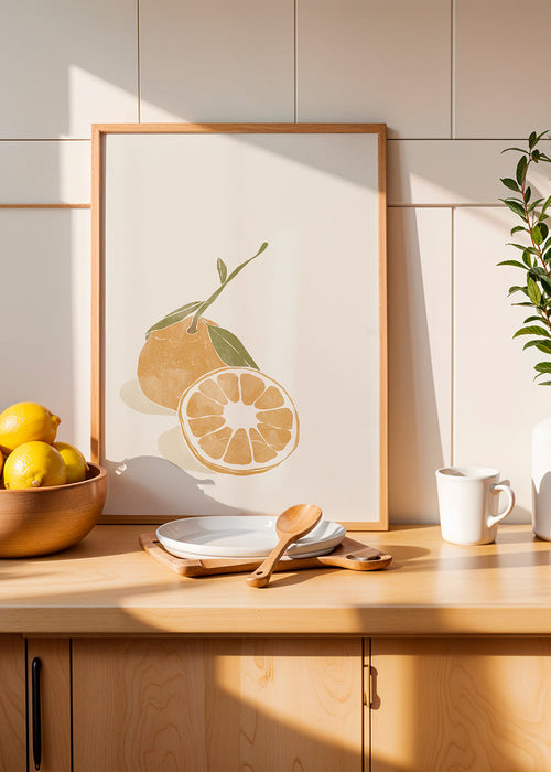 Kökskonst med minimalistisk apelsillustration
