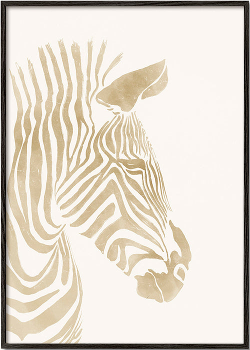 Zebra konst beige minimalistisk – Black Frame
