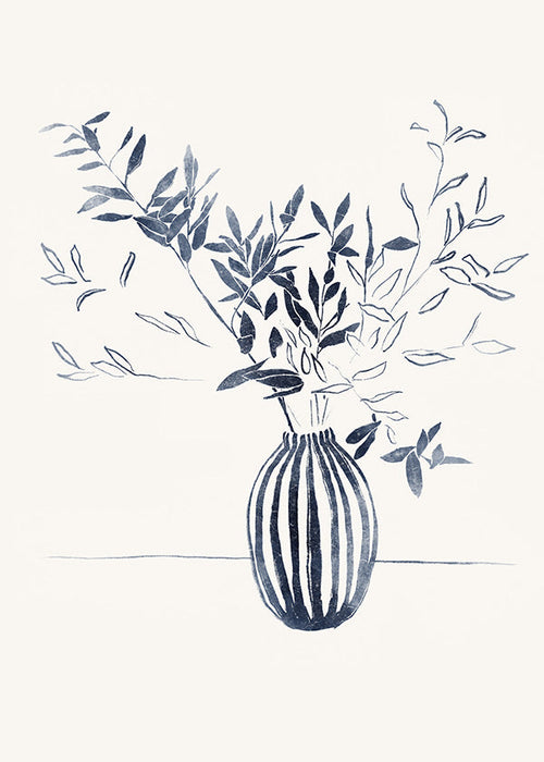 Botanisk poster: blå grenar i vas