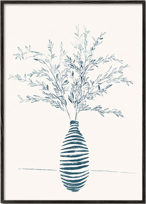 Botaniskt tryck med blå vas – Black Frame