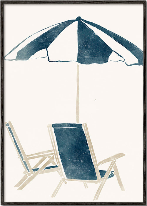 Landskapskonst med parasoll och solstolar – Black Frame