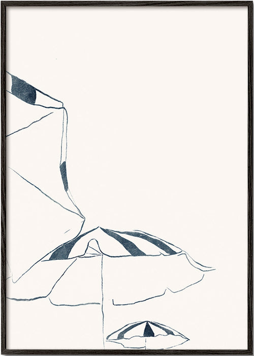 Illustration blå strandparasoller minimalistisk – Black Frame