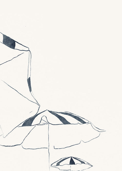 Illustration blå strandparasoller minimalistisk