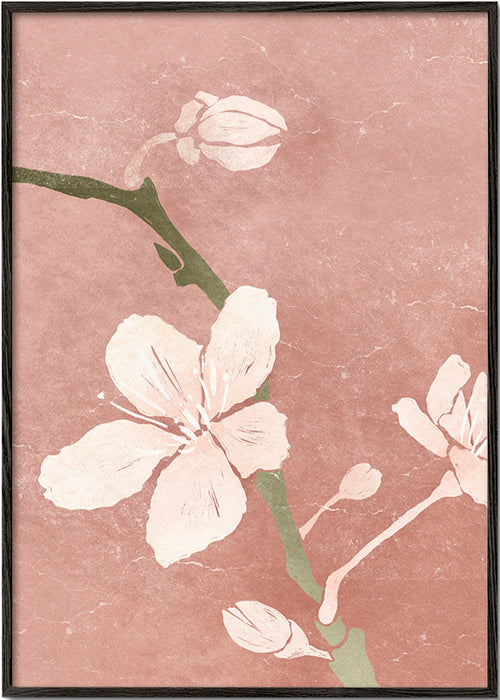 Botanisk poster rosa blomma – Black Frame