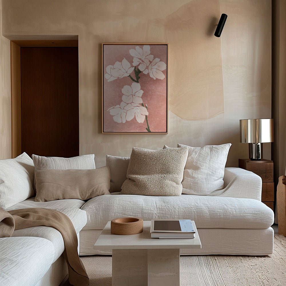 Botanisk poster rosa blommor med vintagestruktur – Canvas2