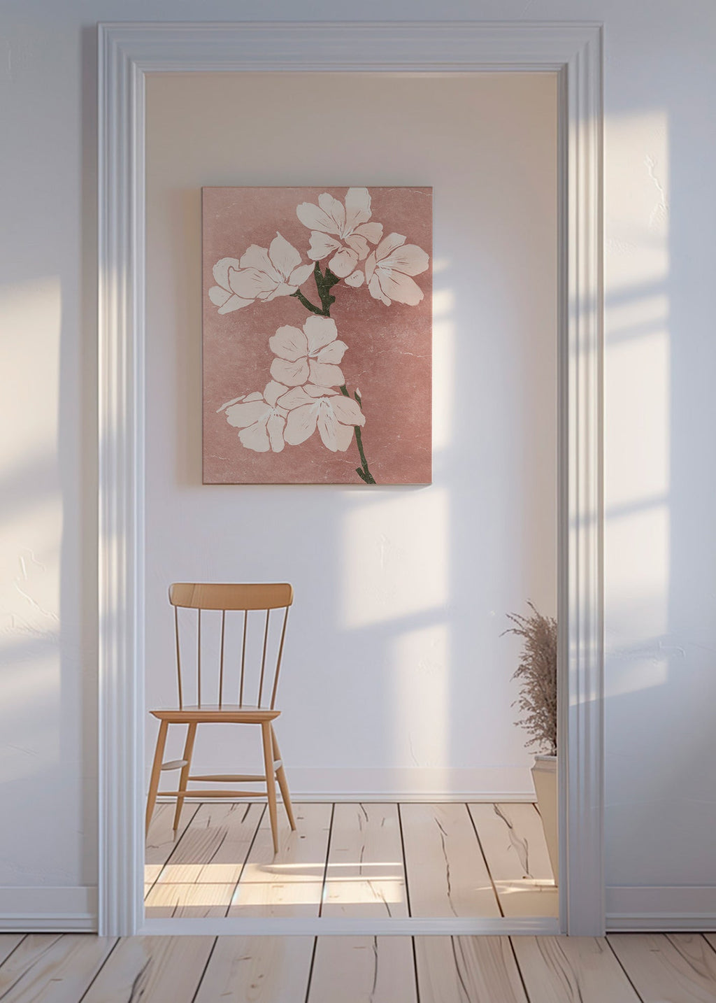 Botanisk poster rosa blommor med vintagestruktur – Canvas