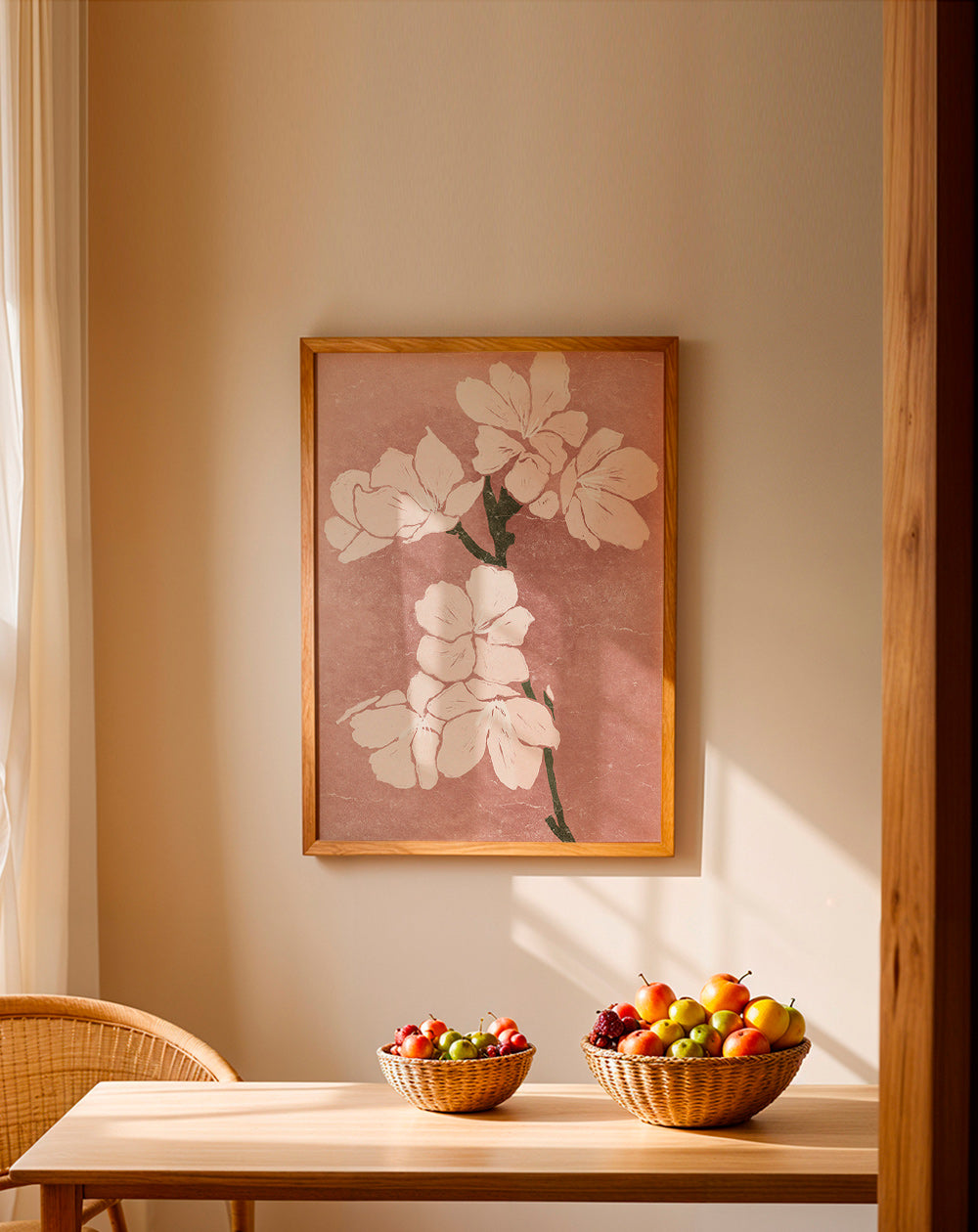 Botanisk poster rosa blommor med vintagestruktur – Product1
