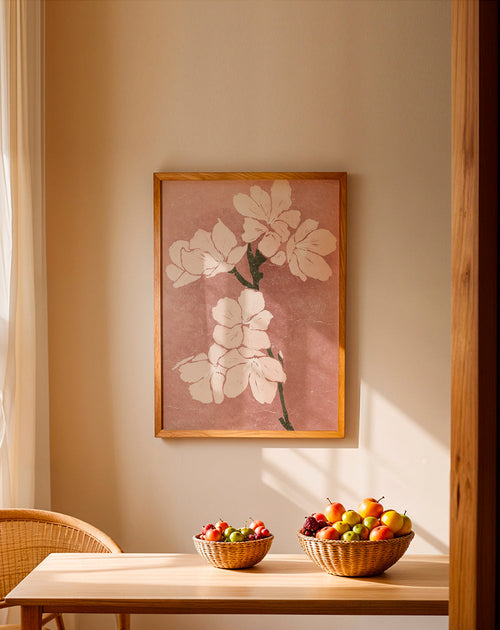 Botanisk poster rosa blommor med vintagestruktur – Product1