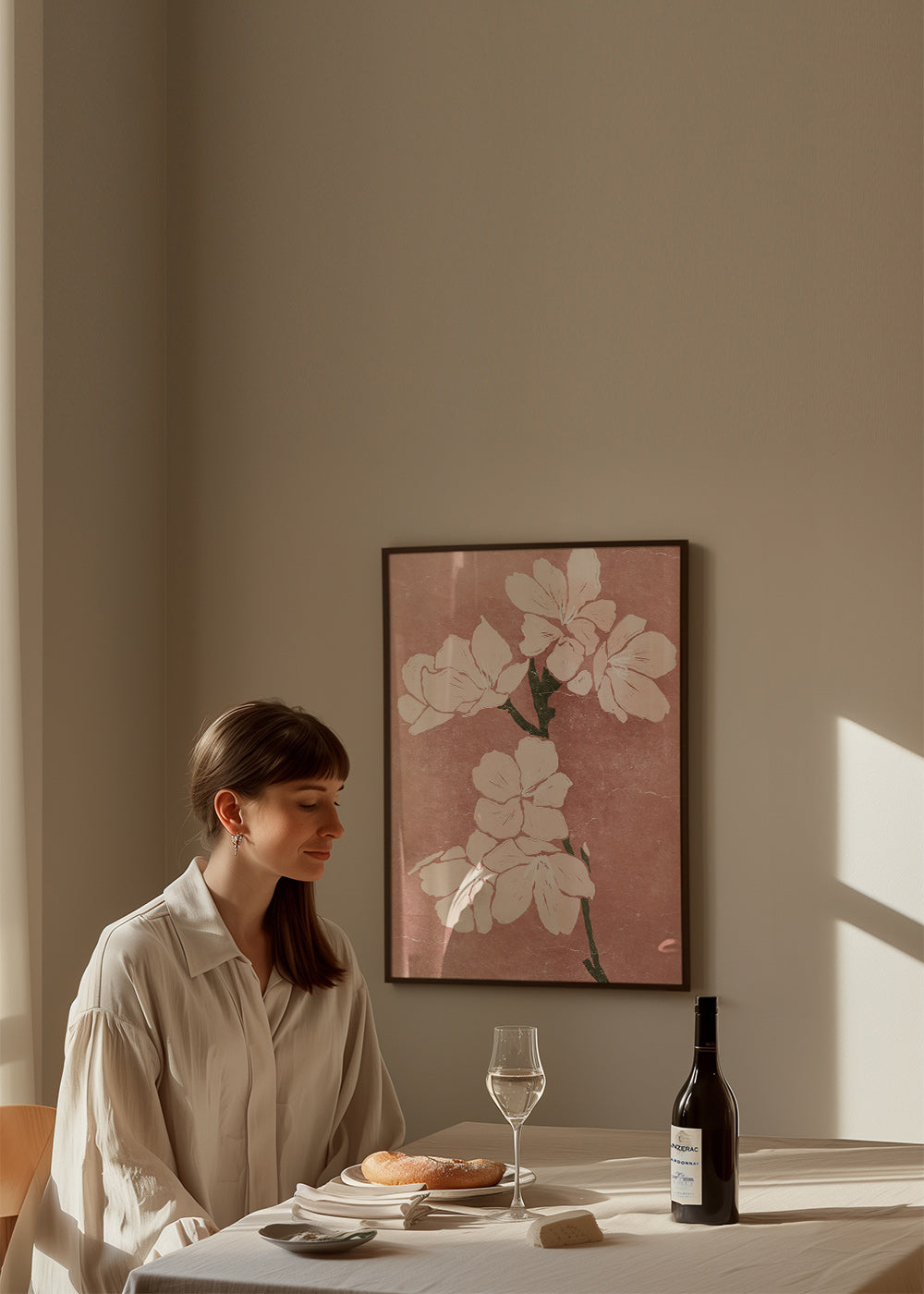Botanisk poster rosa blommor med vintagestruktur – Product2