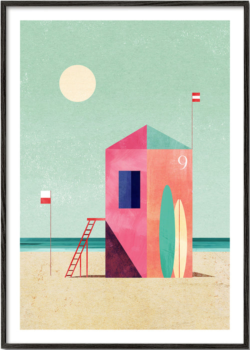 Surfstuga illustration i pastelltoner