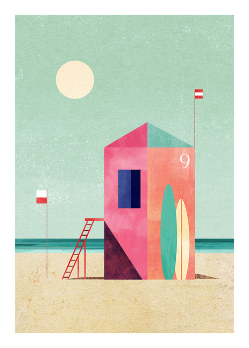 Surfstuga illustration i pastelltoner
