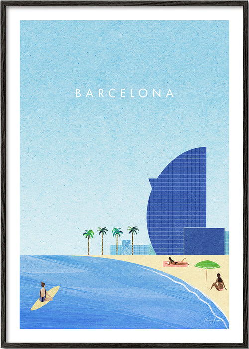 Reseposter Barcelona strandillustration