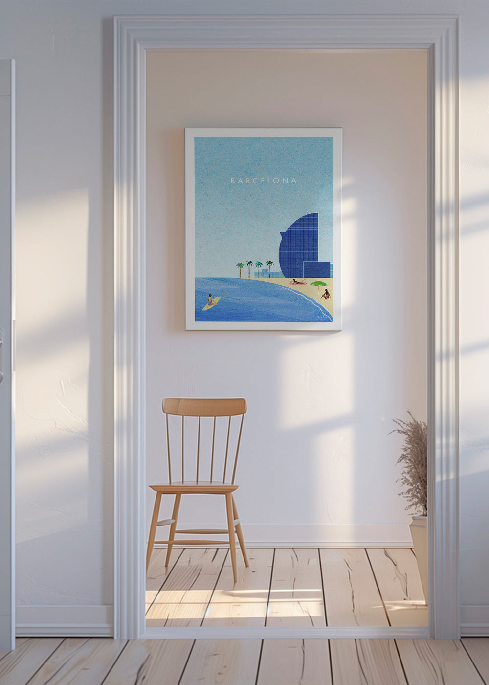 Reseposter Barcelona strandillustration