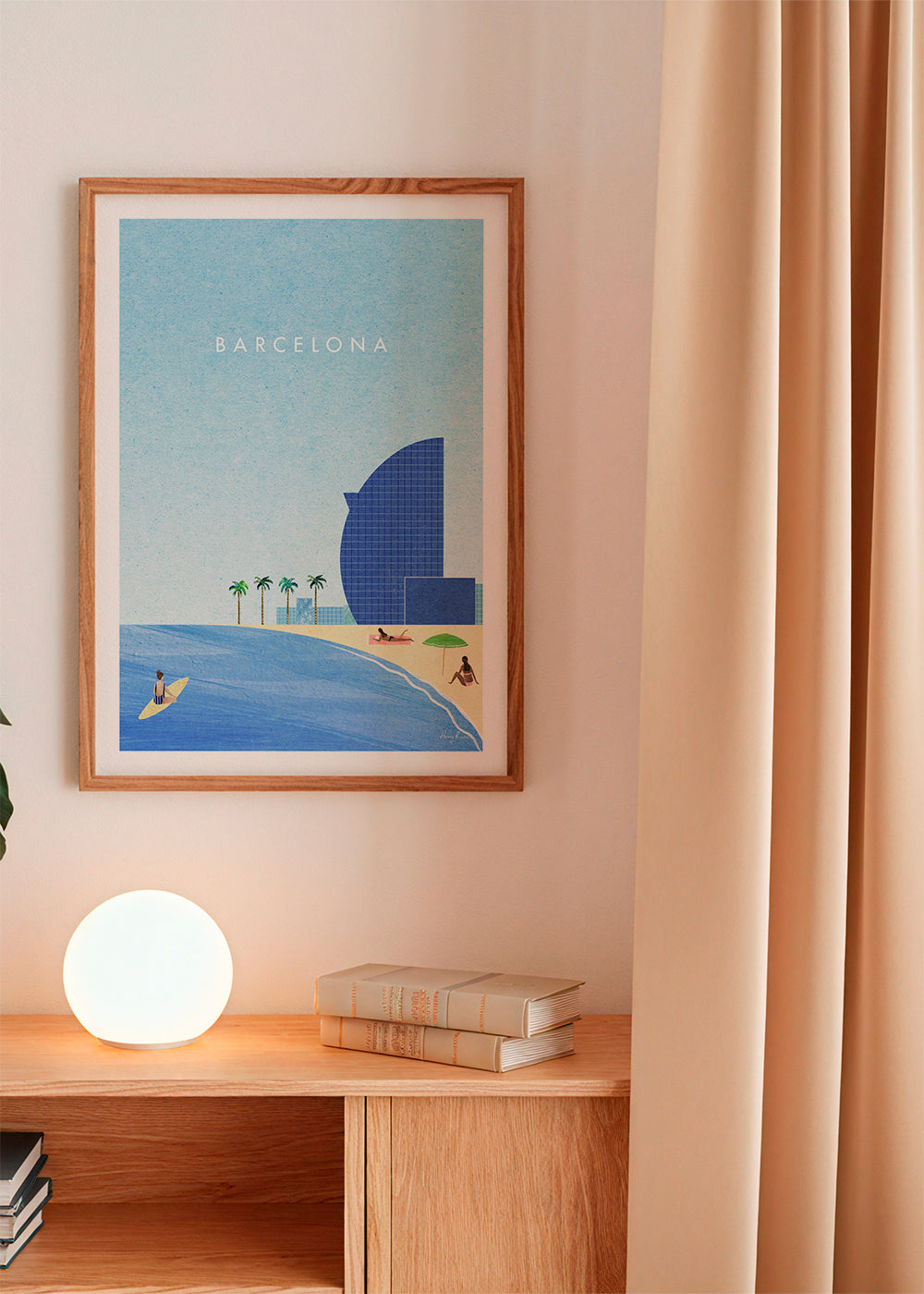 Reseposter Barcelona strandillustration