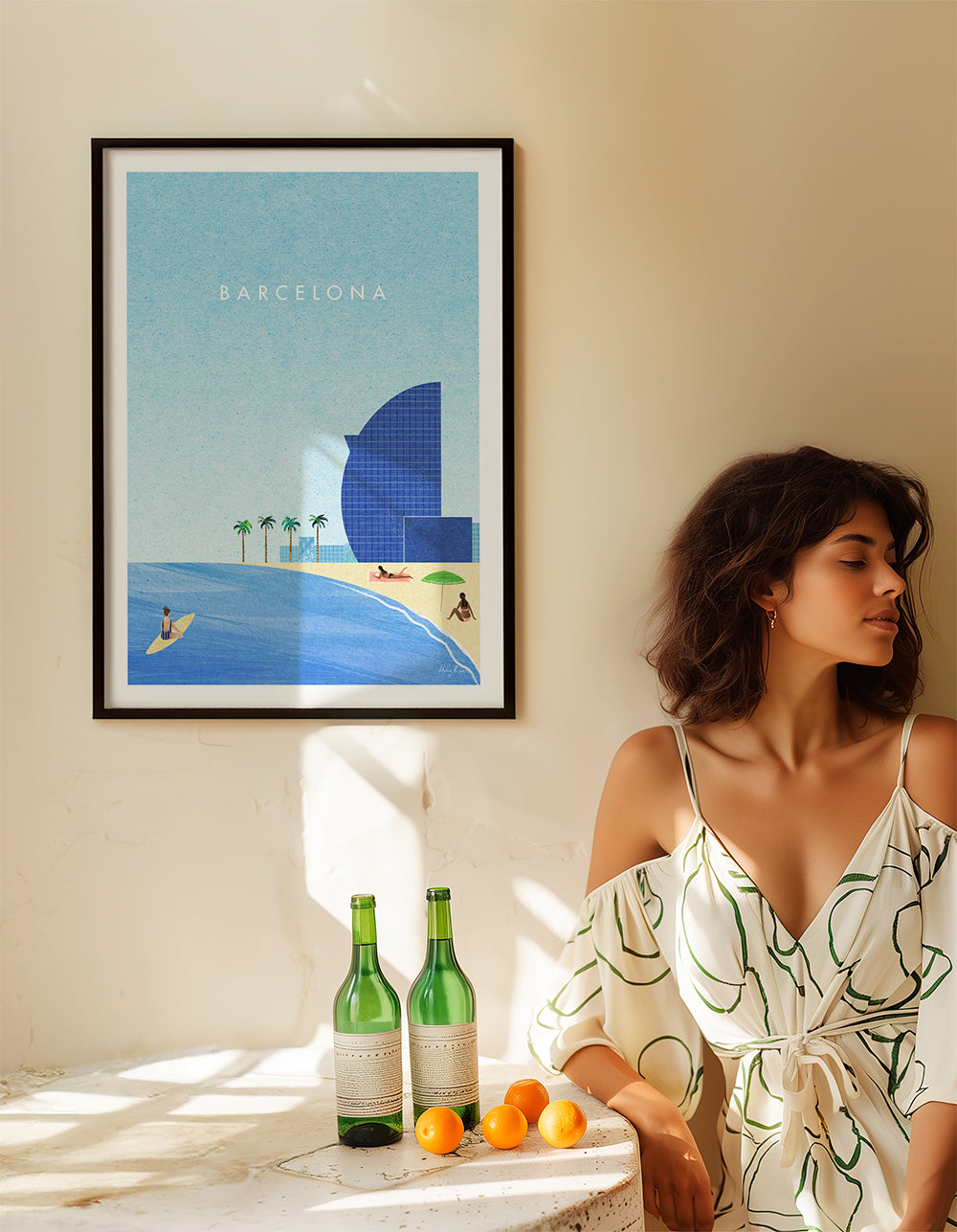 Reseposter Barcelona strandillustration